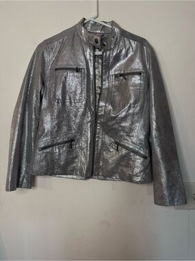 Chico's Metallic Silver Moto Jacket